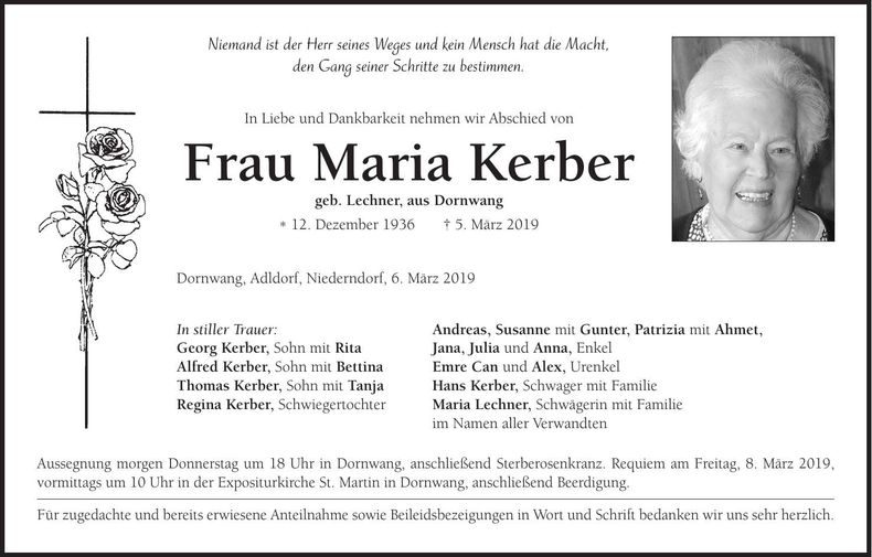 Traueranzeige Maria Kerber