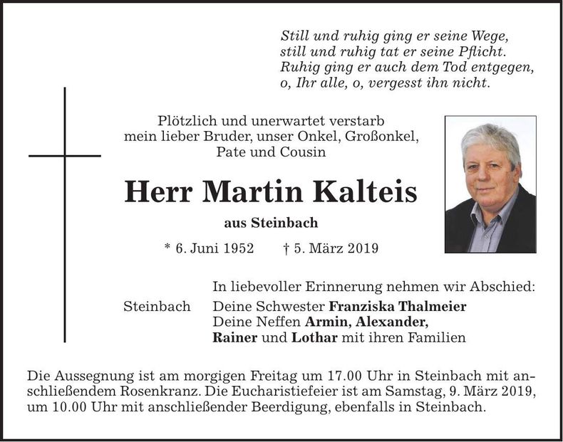 Traueranzeige Martin Kalteis