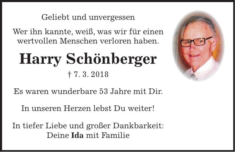 Traueranzeige Harry Schönberger