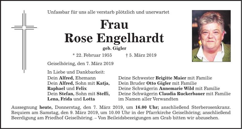 Traueranzeige Rose Engelhardt