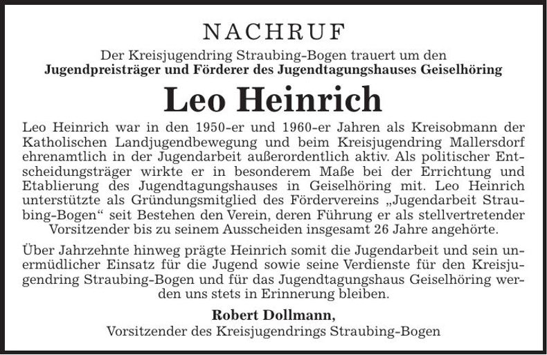 Traueranzeige Leo Heinrich