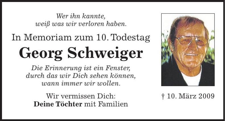 Traueranzeige Georg Schweiger