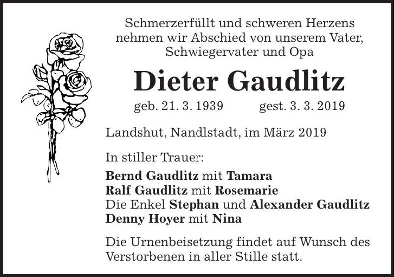 Traueranzeige Dieter Gaudlitz