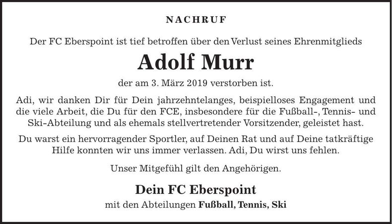 Traueranzeige Adolf Murr