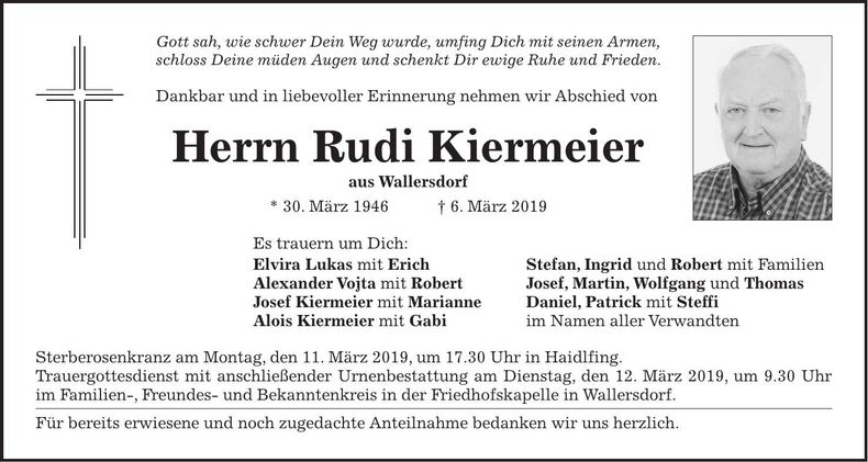 Traueranzeige Rudi Kiermeier