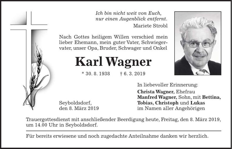 Traueranzeige Karl Wagner