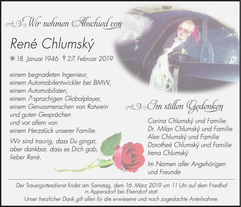 Traueranzeige René Chlumský