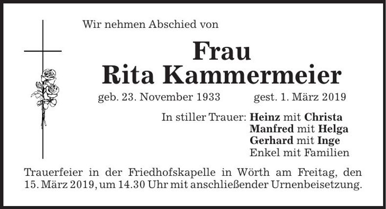 Traueranzeige Rita Kammermeier