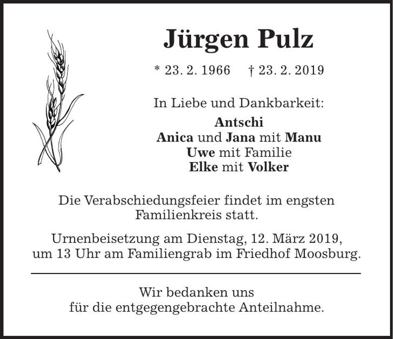 Traueranzeige Jürgen Pulz