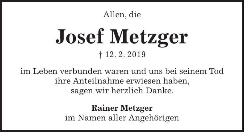 Traueranzeige Josef Metzger