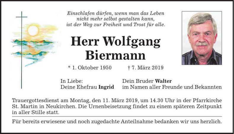 Traueranzeige Wolfang Biermann