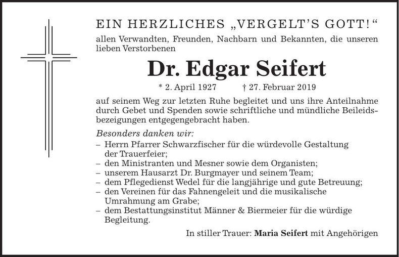 Traueranzeige Edgar Dr. Seifert