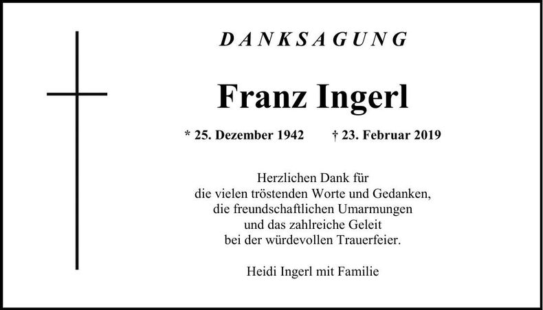 Traueranzeige Franz Ingerl