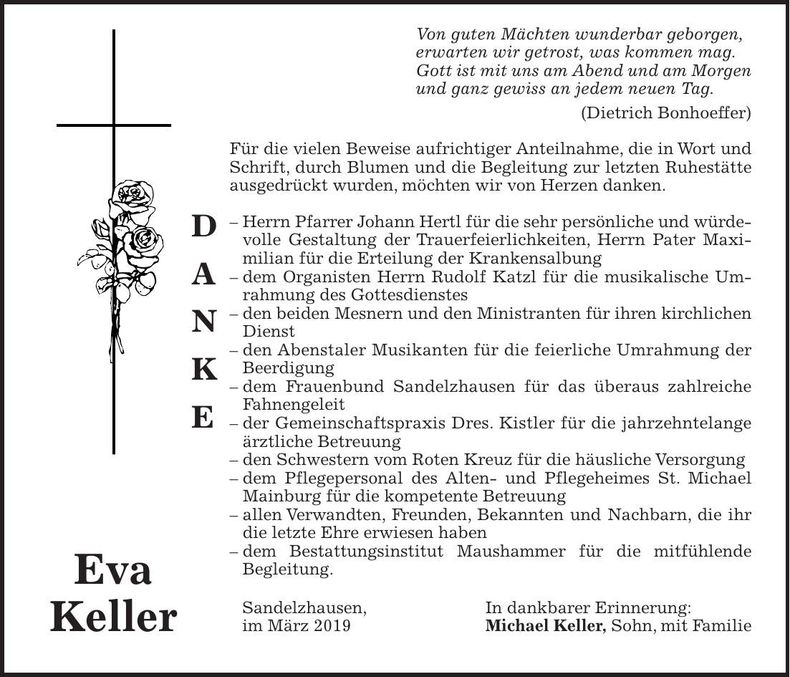 Traueranzeige Eva Keller