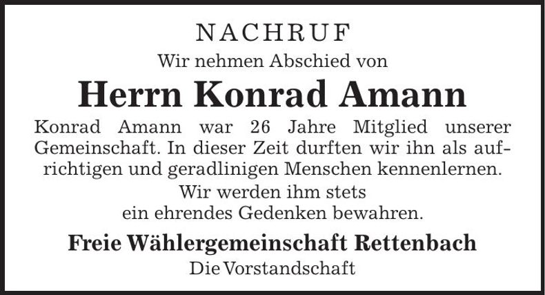 Traueranzeige Konrad Amann