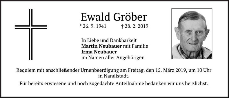 Traueranzeige Ewald Gröber