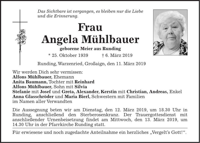 Traueranzeige Angela Mühlbauer