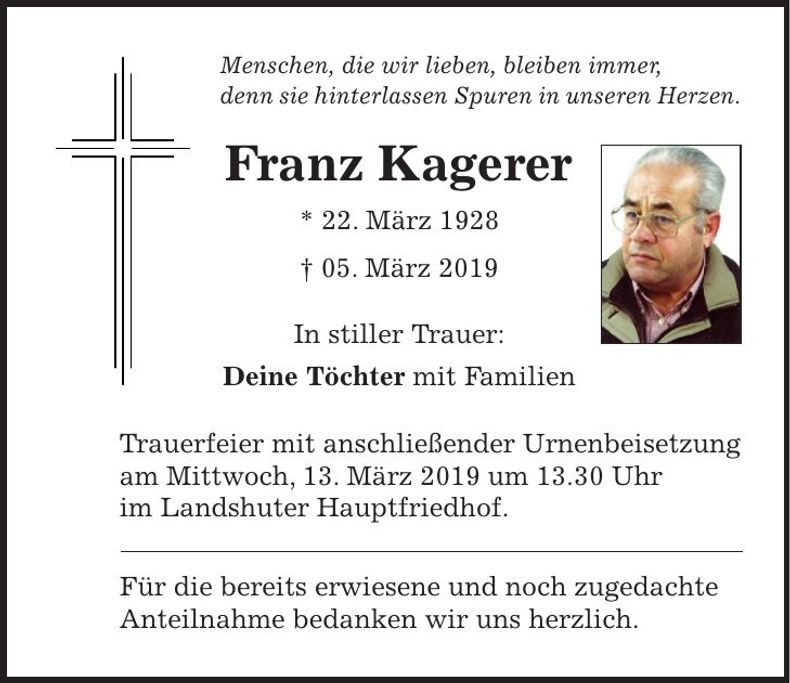 Traueranzeige Franz Kagerer