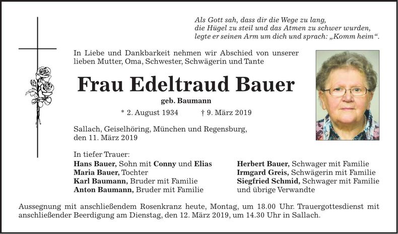 Traueranzeige Edeltraud Bauer
