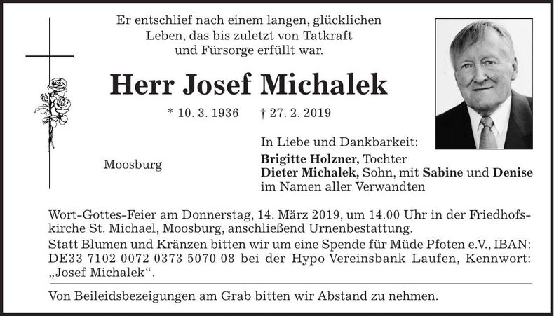 Traueranzeige Josef Michalek