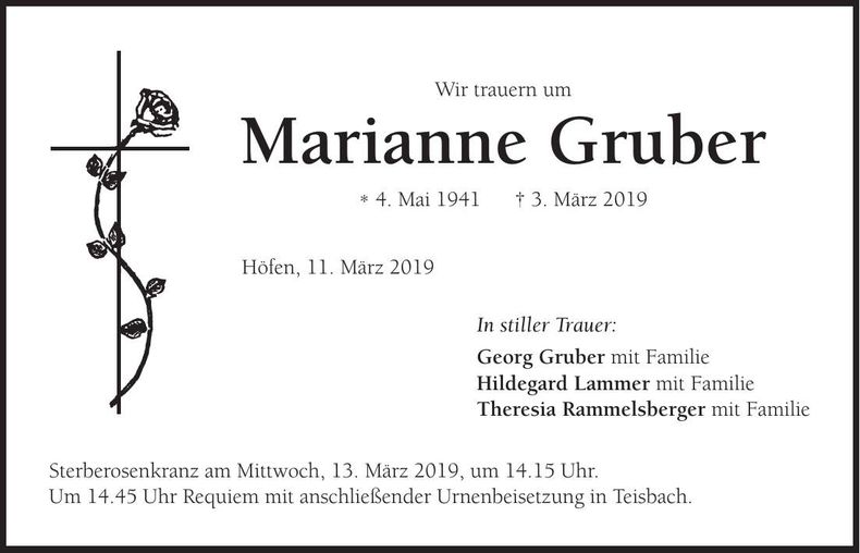 Traueranzeige Marianne Gruber