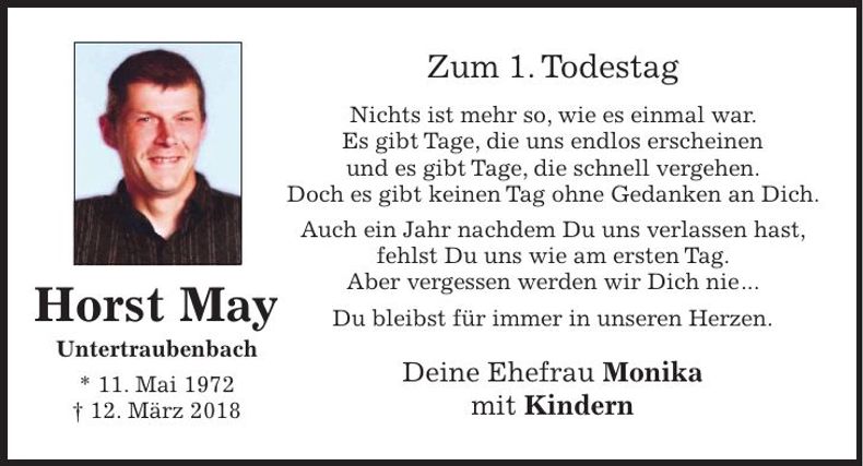 Traueranzeige Horst May