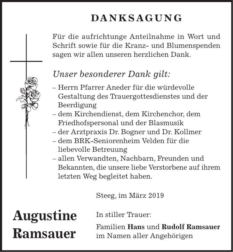 Traueranzeige Augustine Ramsauer