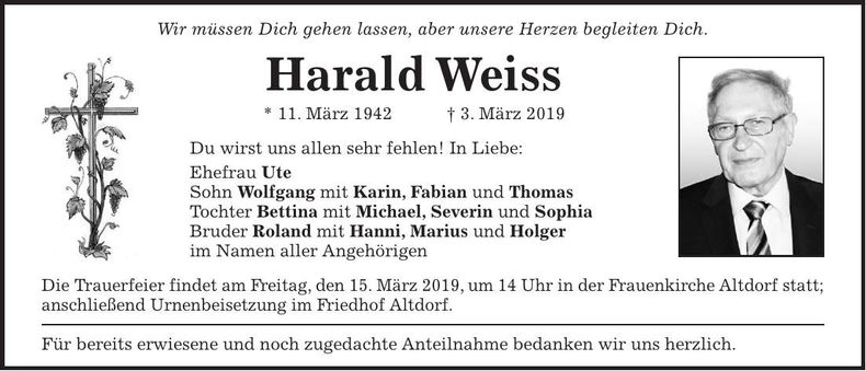 Traueranzeige Harald Weiss