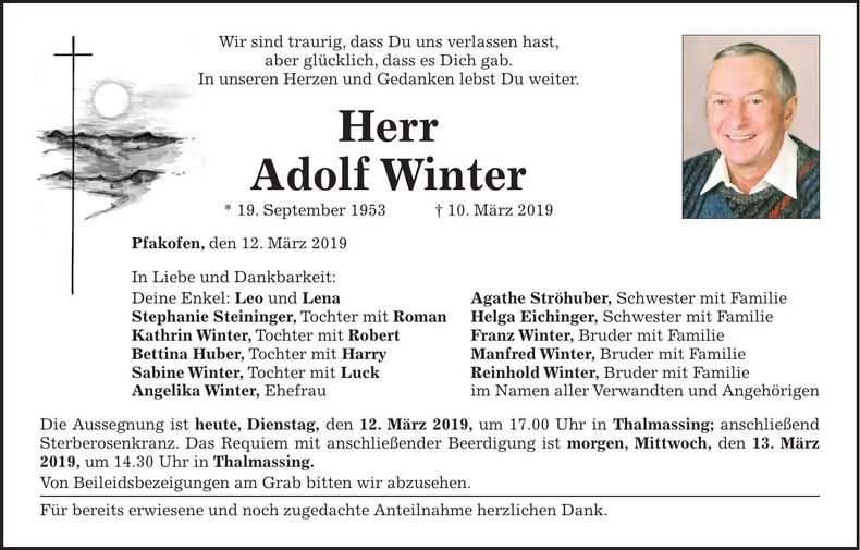 Traueranzeige Adolf Winter