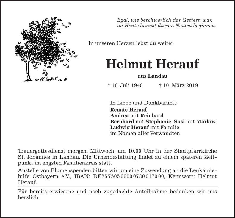 Traueranzeige Helmut Herauf