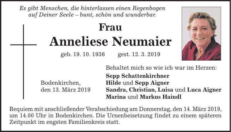 Traueranzeige Anneliese Neumaier