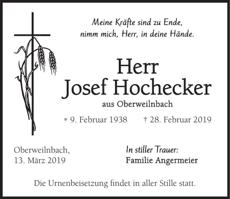 Traueranzeige Josef Hochecker