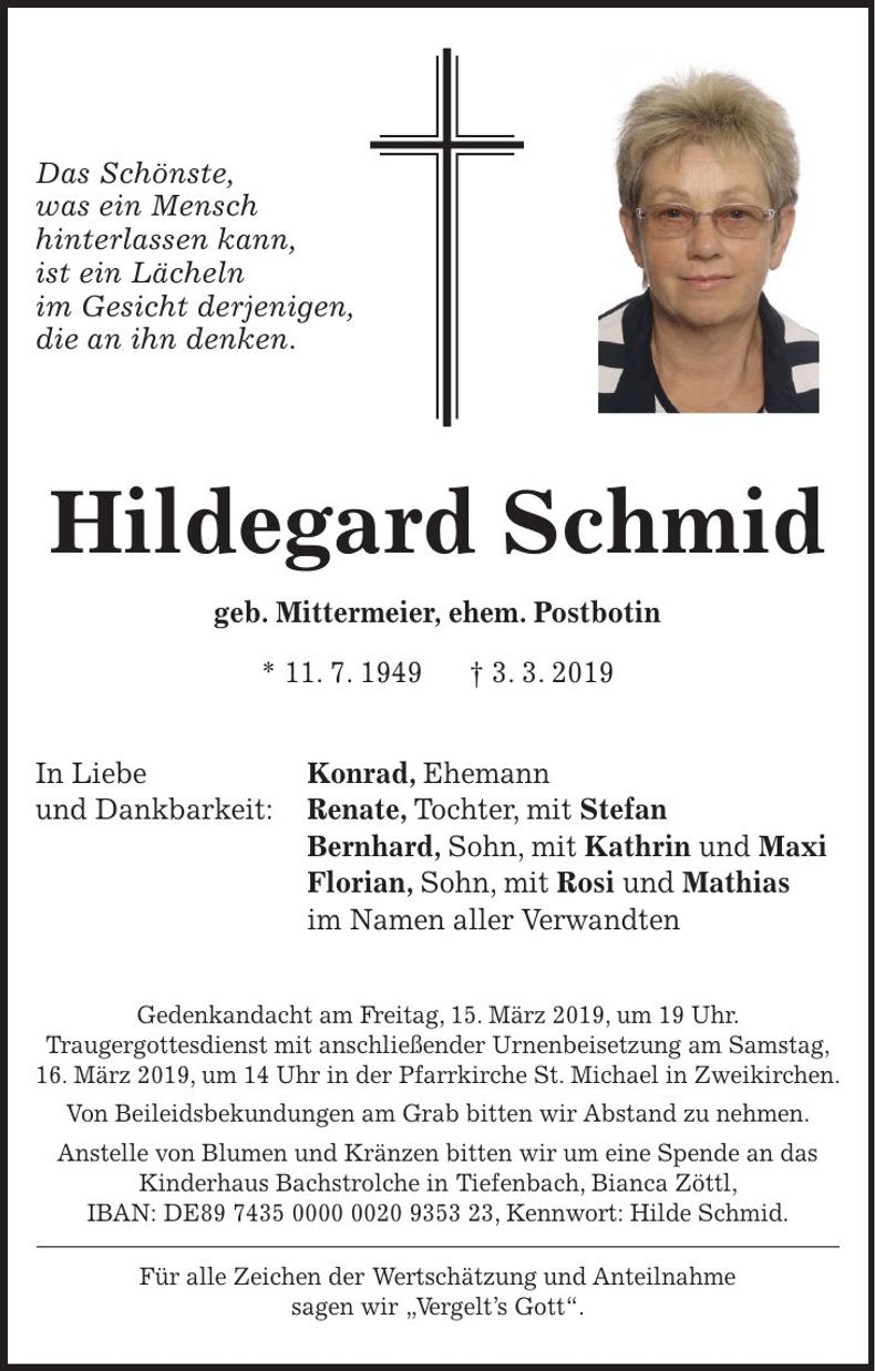 Traueranzeige Hildegard Schmid