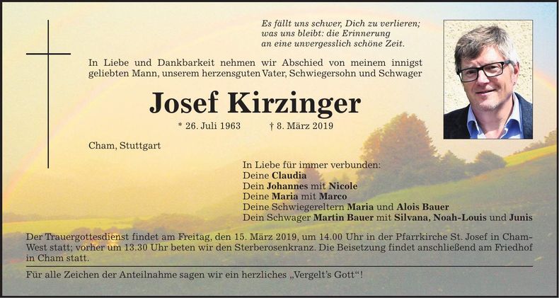 Traueranzeige Josef Kirzinger