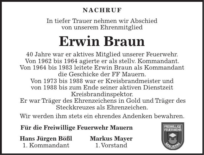 Traueranzeige Erwin Braun