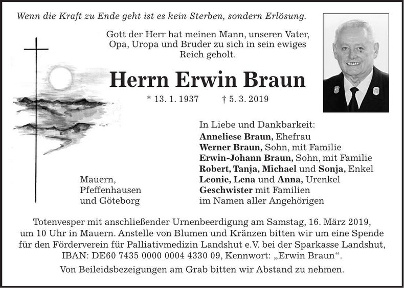 Traueranzeige Erwin Braun