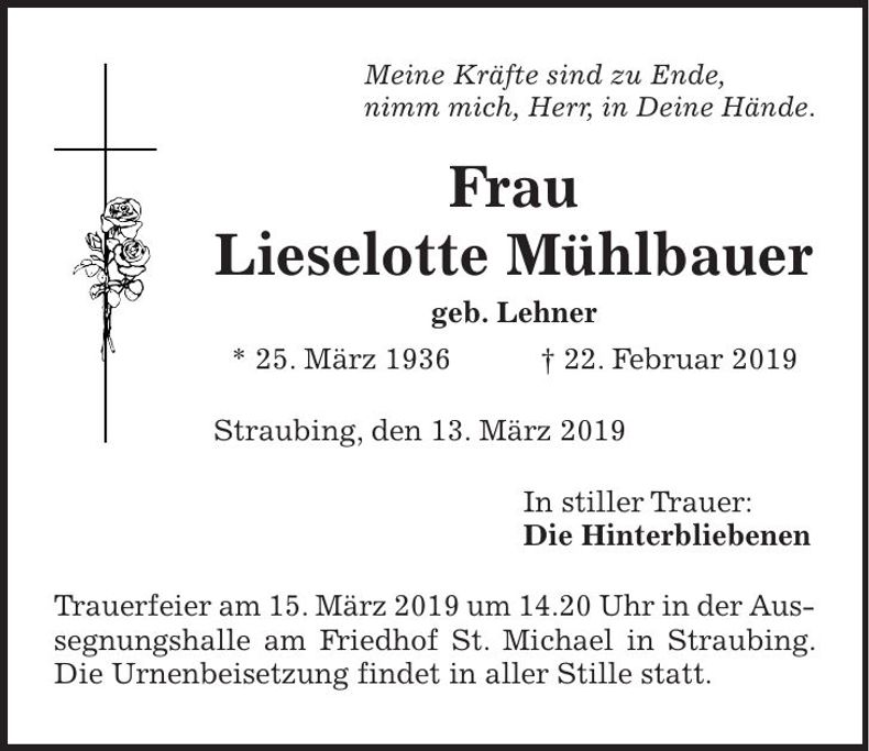 Traueranzeige Lieselotte Mühlbauer