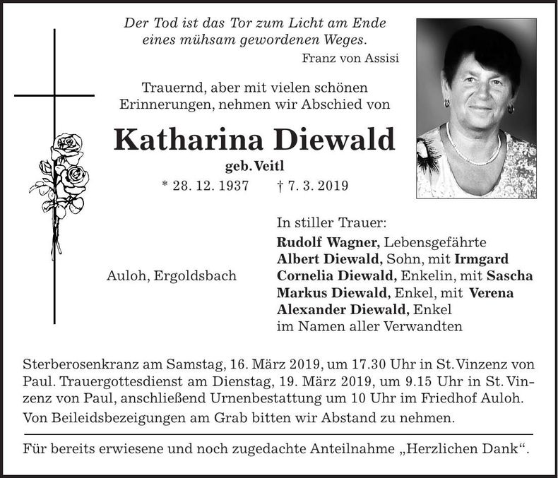 Traueranzeige Katharina Diewald