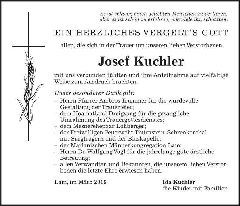 Traueranzeige Josef Kuchler
