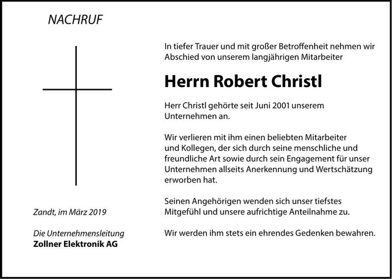 Traueranzeige Robert Christl