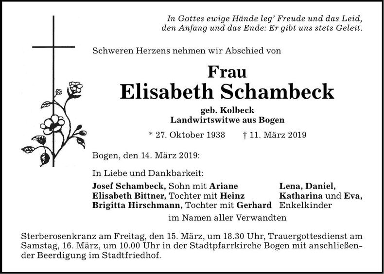 Traueranzeige Elisabeth Schambeck