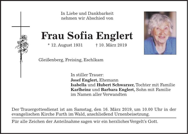 Traueranzeige Sofia Englert