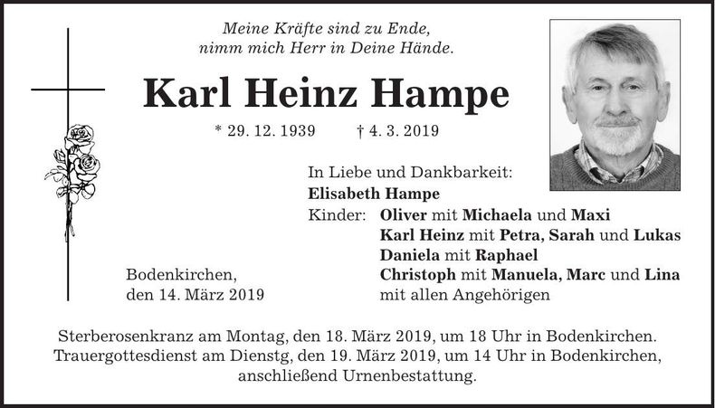 Traueranzeige Heinz Hampe