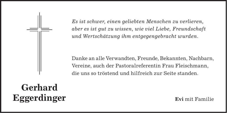 Traueranzeige Gerhard Eggerdinger