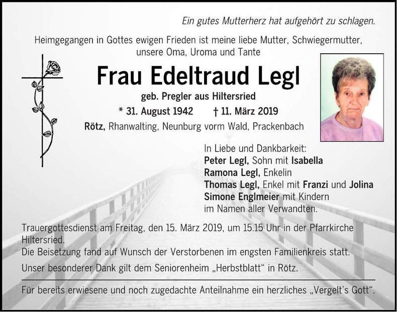 Traueranzeige Edeltraud Legl