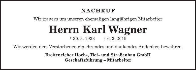 Traueranzeige Bernhard Bauer