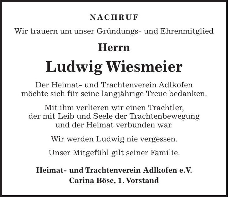 Traueranzeige Ludwig Wiesmeier