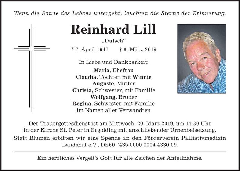 Traueranzeige Reinhard Lill