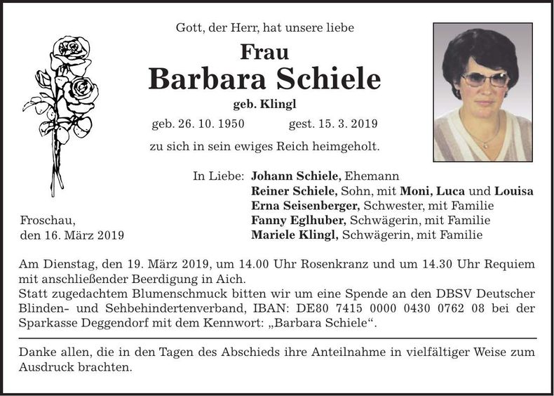 Traueranzeige Barbara Schiele