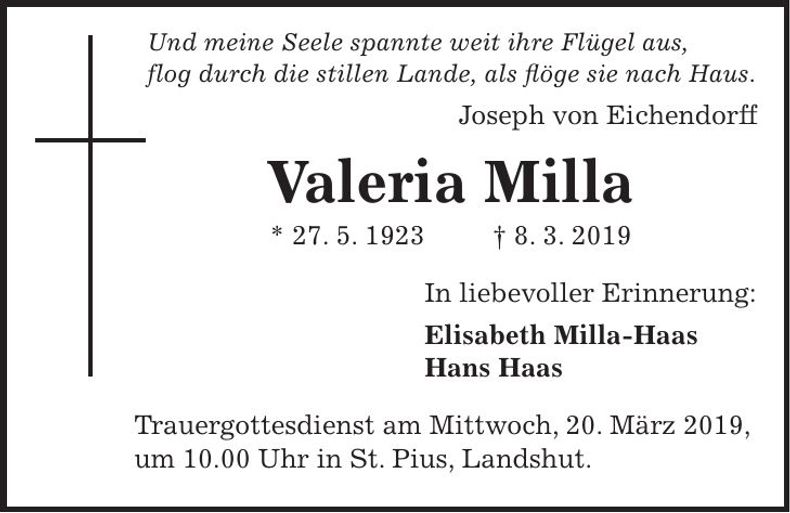 Traueranzeige Valeria Milla